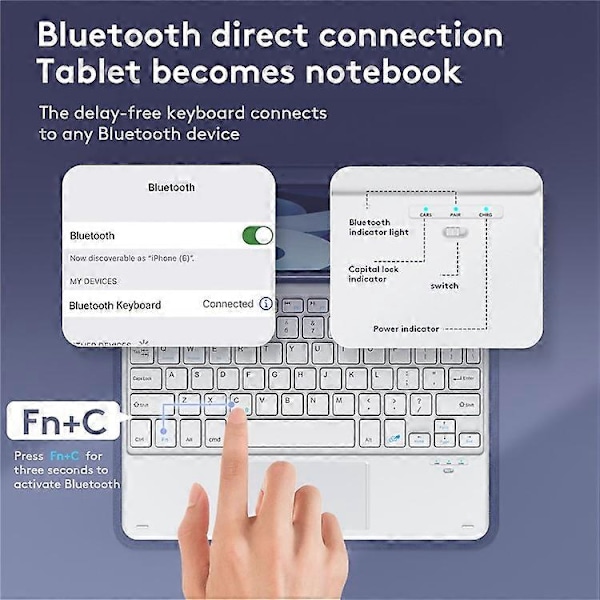 TP-1099 Yhteensopiva iPad 10.9 (2022) Langaton Näppäimistö Kotelo Hiirellä, PU Nahka Folio Käännettävä Bluetooth Näppäimistö Kotelo Purple