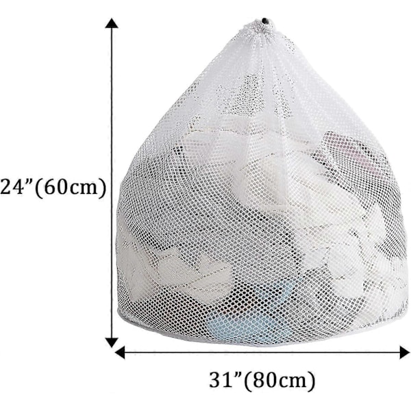 Vasketøjsnet 79 cm X 61 cm, Ekstra store vasketøjsposer med snøre, maskinvaskbare til rejser, fabrikker, kollegium, lejlighed, hjem (hvid