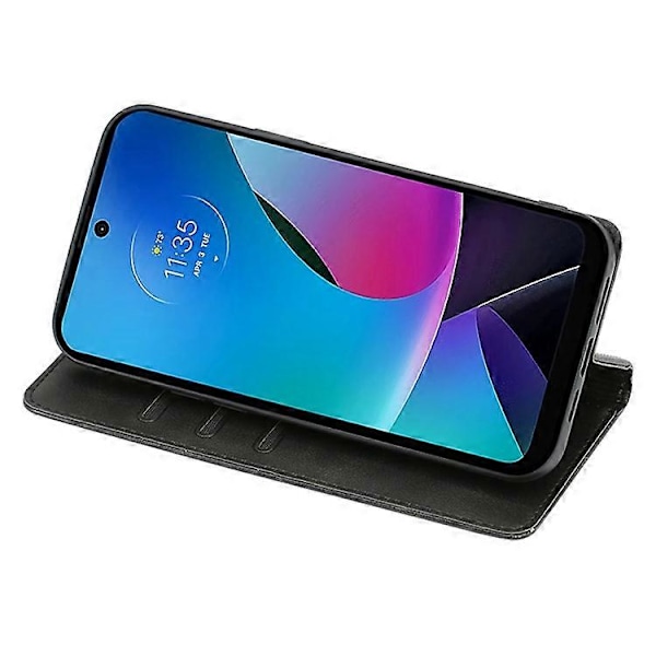 Kompatibelt Skal för Motorola Moto G54 5G Anti-scratch Kalvtextur PU Läder+TPU Plånboksfodral Black