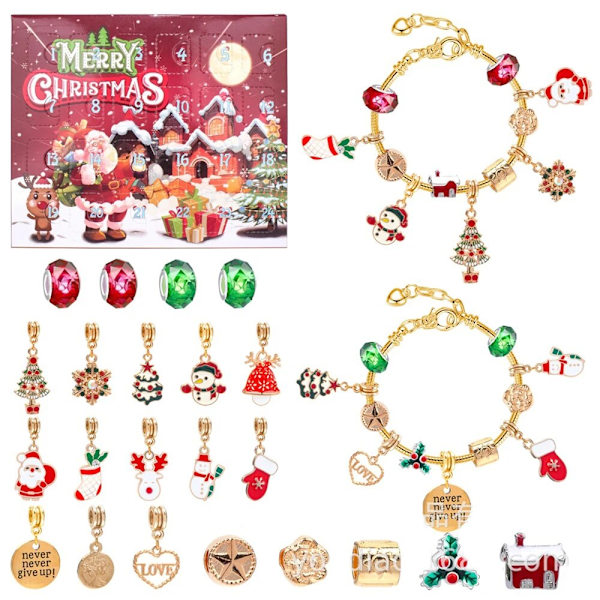 Mode Jul Adventskalender Xmas Blind Box Charm DIY Armband Making Set Handheld 24 Countdown Calendar DIY Smycken Present style 16