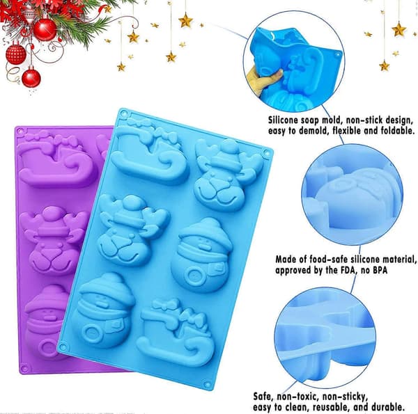 Julebageform, 2 stk. Jule Silikoneform DIY, Julefondantforme, DIY Juleform, Jule Silikoneforme, til Sæbe, Chokolade, C