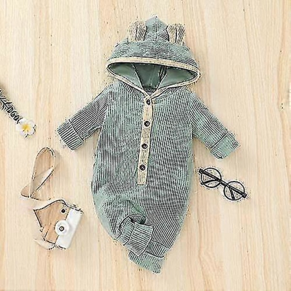 Nyfödd Baby Flicka Pojke Hooded Romper Unisex Baby Stickad Jumpsuit Spädbarn Barn Enfärgade Kläder Baby Flicka Pojke Jumpsuit (6-9 Månader)