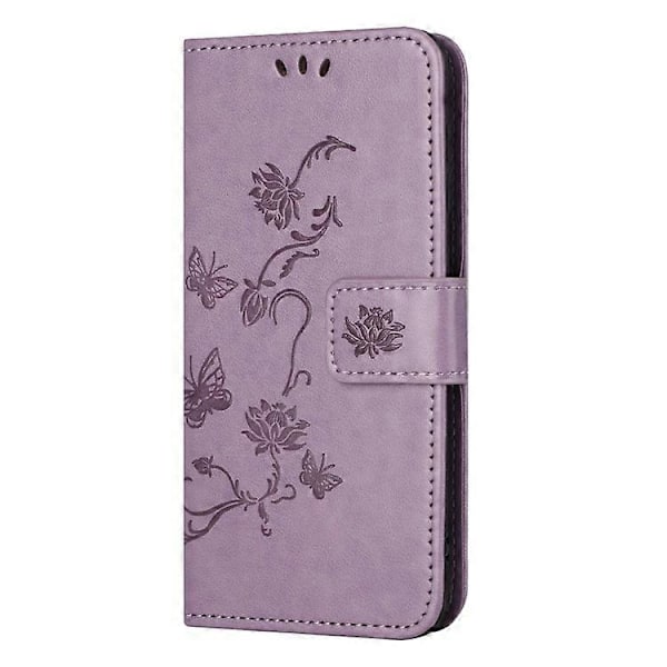 Kompatibelt för Samsung Galaxy A24 Präglat Fjärilsblomma Mobilskal PU Läder Plånboksställ Telefonskydd med Rem Purple