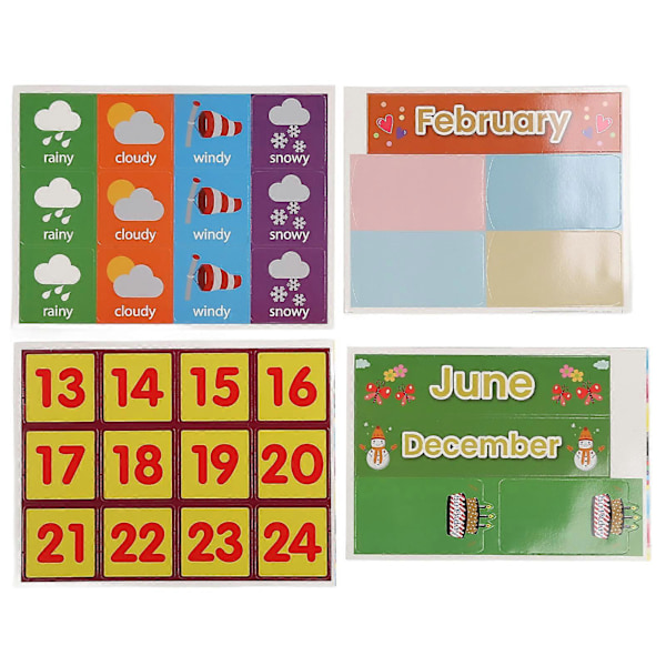 Veckokalender med väderficka, 15 genomskinliga fickor, 3 förvaringspåsar, 12 färgglada kort, fickdiagram för klassrum eller hemskola