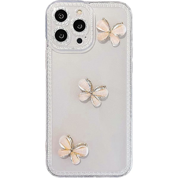 iPhone 12 Pro Max Skal 6,7 tum, Sött 3D Fjäril Bling Glitter Klar Transparent Skal med Anti-Fall Linsskydd Glittrigt Mjukt TPU Skal för iPhone 12