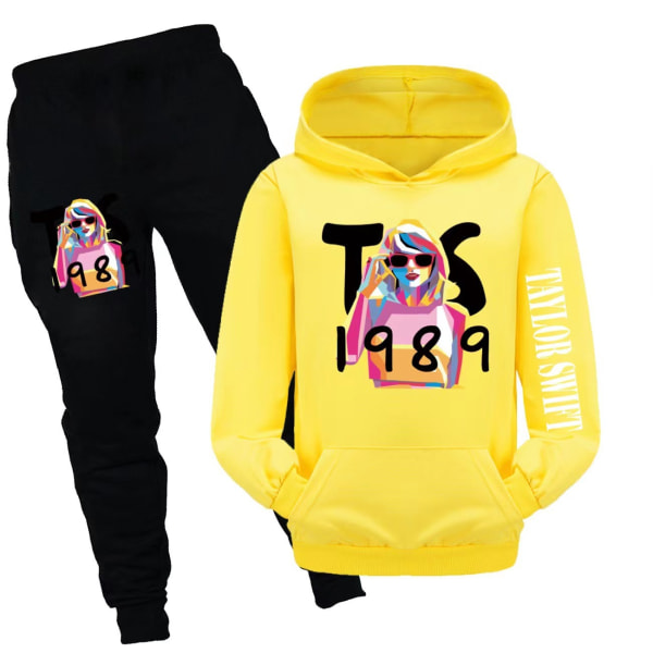 Drenge og piger taylor swift børnetøjstaske sweatshirt + bukser jakkesæt fan sæt yellow 120cm