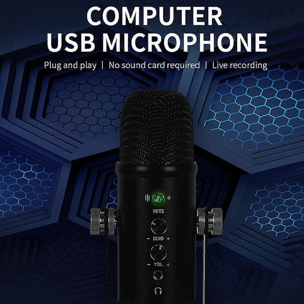 Profesjonell USB-mikrofon for strømming, podkasting, musikk, live, klarere lyd