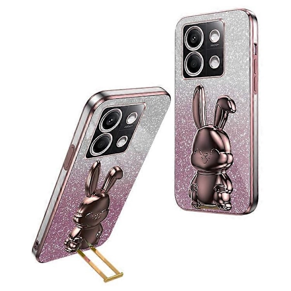 Kompatibel med Xiaomi Redmi Note 13 4G Cover Sødt Kanin Udtræksstativ PC+TPU Mobiltelefon Cover Pink