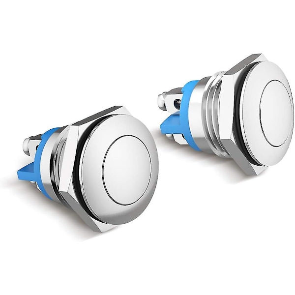 2 stk. 16mm Metall Klokke Trykknapp Rustfritt Stål Momentan Trykknapp Bryter Vanntett Horn Knapp Dørklokke Klokkeknapp Flat
