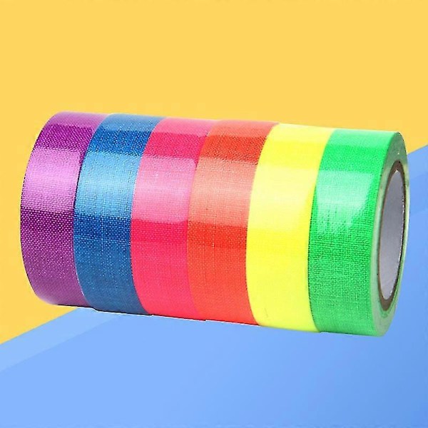 6 rullar fluorescerande tejp neon blacklight tejp för fester, scener och studior (sorterade färger)