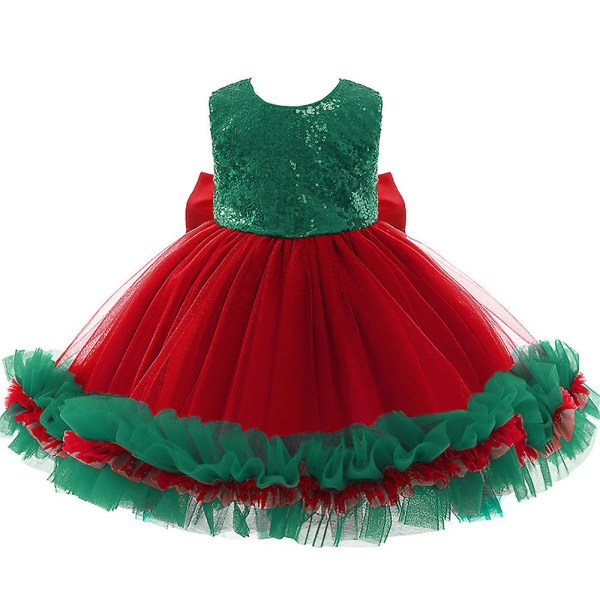 Joulu Lapset Tytöt Hihaton Prinsessa Mekko Iltajuhla juhlapuku Näyttely Syntymäpäivä Joulujuhla Takaisin Bowknot Tutu Tylli Swing Mekot Lahja Green 2-3 Years