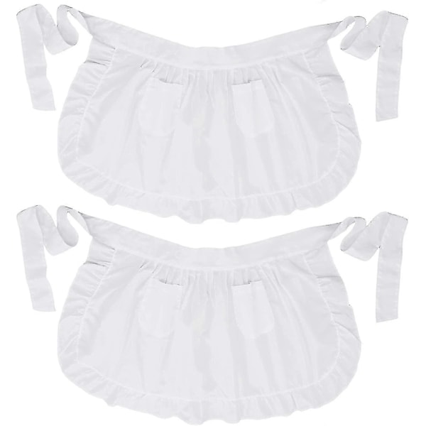 2-osainen, kaksi taskua, vintage-tyylinen keittiöesiliina röyhelöillä ja puolihihnalla