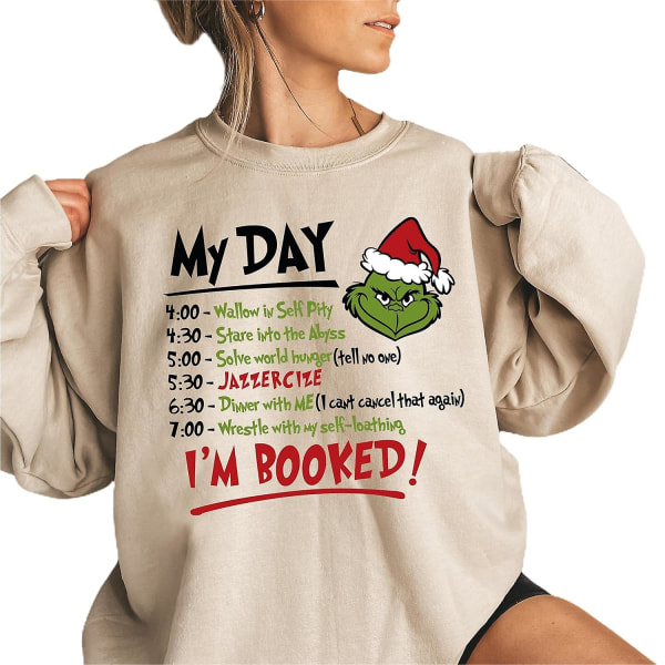 Kvinnor Jul Grinch printed tröja med rund hals Tröja Tröja Långärmad Grön Monster Pullover Jumper Toppar Khaki S