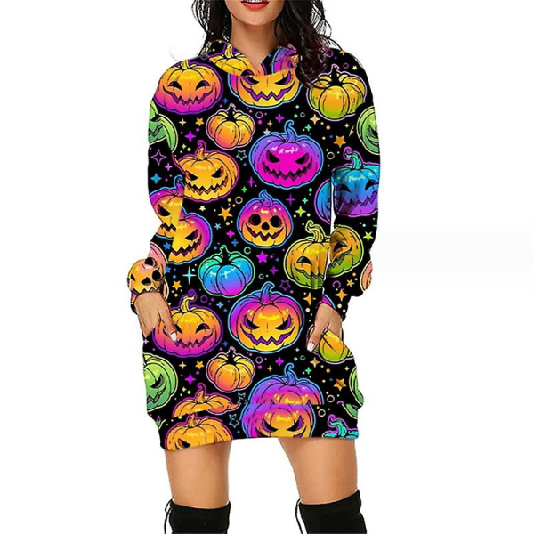 Halloween muotihupparit minimekko naisille Halloween Hocus Pocus -asu syksyinen pitkähihainen hupullinen mekko style 4 3XL