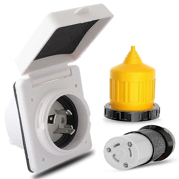 30AMP RV Strøminntak Uttak Landstrøm Kit M/Støvel Ledningsbeskytter 125V NEMA L5-30P L5-30R Hann Hunn Koblingsplugg