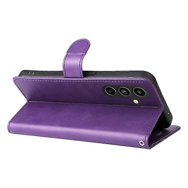 KT Læderserie-2 Kompatibel Med Samsung Galaxy A15 5G Etui Ensfarvet Læder Flip Telefon Cover Purple