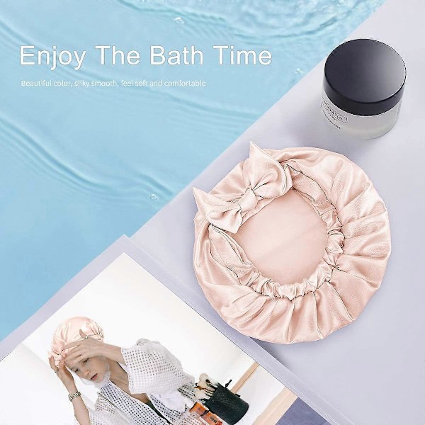 Dusjhette Gjenbrukbar, Båndsløyfe Badehette Overdimensjonert Stor Design Med Vanntett Ytre for Alle Hårlengder, Flott for Jenter Spa Hjemmebruk (Beige)