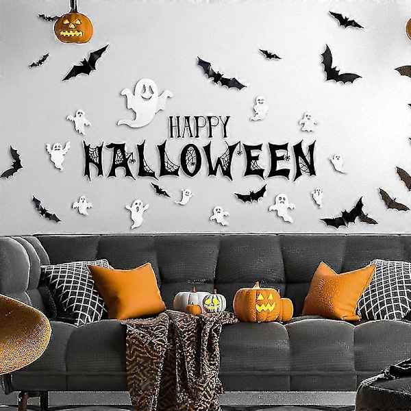 Seinätarra, pitkäikäinen, repeytymätön, helppo asentaa, kulutusta kestävä, huomiota herättävä, juhlava koriste, värinkestävä Halloween-koriste 3D musta seinä S