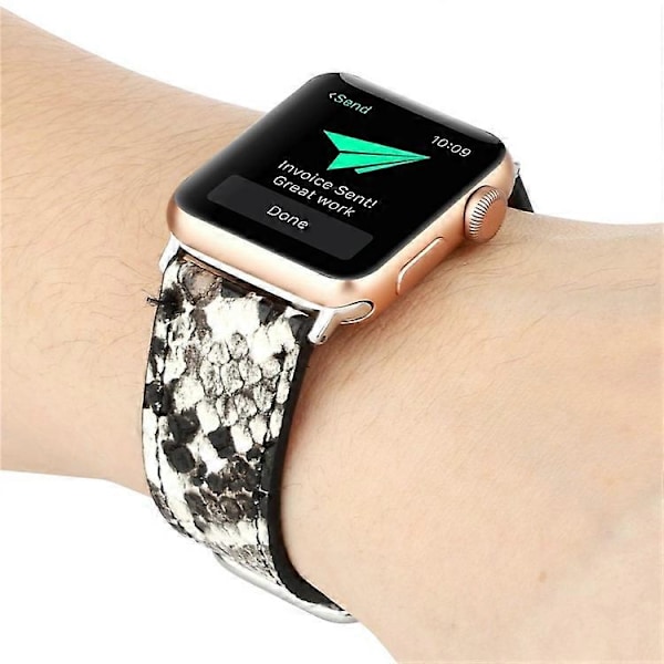 Læder Urrem Kompatibel Med Apple Watch Series 10 9 8 7 SE 6 5 4 3 2 1 42mm 41mm 40mm 38mm Slangeskindsprint Armbånd White