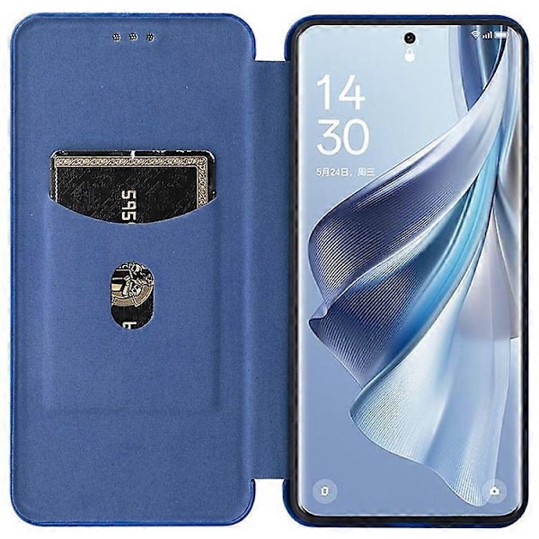Kompatibel for Oppo Reno10 Pro+ 5G Karbonfibertekstur Kortspor Lærdeksel Flip Stativ Telefonveske Blue