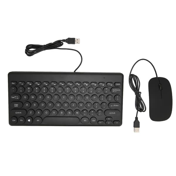 Ergonomisk tastatur- og mus-sæt, strømbesparende, 78 runde tastehætter, 4 museknapper, kablede computertilbehør - Sort.