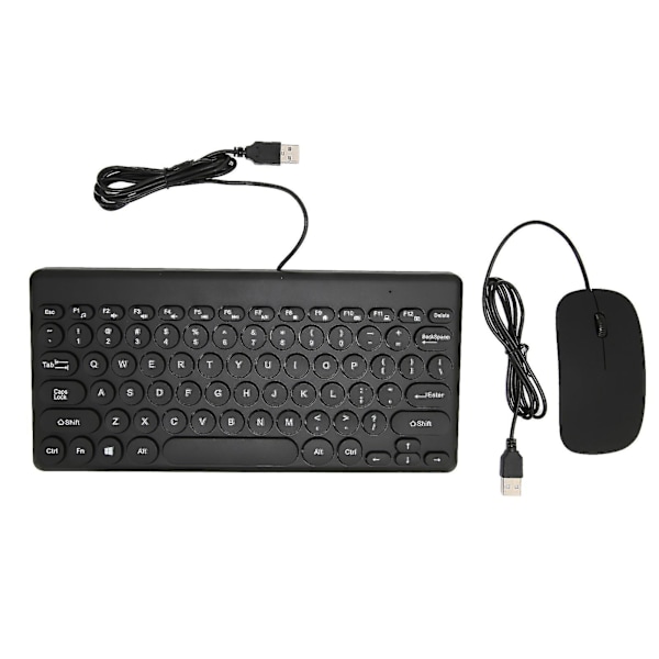 Ergonomiskt tangentbord och mus-combo, energisparande, 78 runda tangenter, 4 musknappar, trådbundna datortillbehör - Svart.