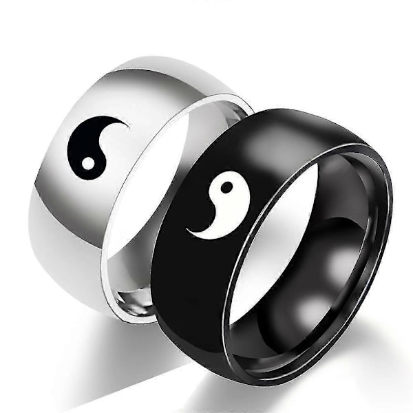 Yin Yang -pariskuntasormus Tai Chi -symbolisormus miehille ja naisille titaaniterästä käsikorut musta hopeakoko:8paijie Bagua