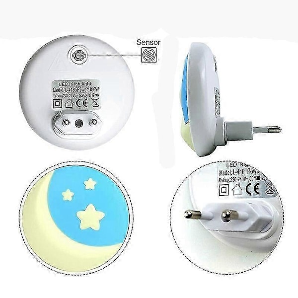Natlampe Stikkontakt Børn Med Skumringssensor, LED Natlampe, Automatisk Lysstyrkesensor, Stikkontakt Lys EU Stik - God