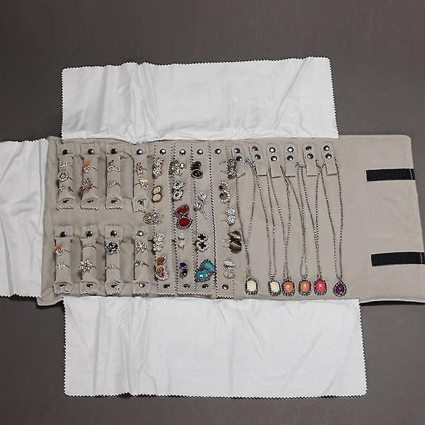 Luksus Velvet Smykkerulle Ring Øreringe Armbånd Display Organizer Pose Grå