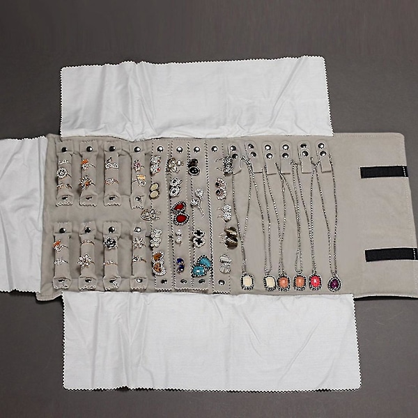 Lyxig Smyckesrulle i Sammet för Ringar, Örhängen, Armband, Display Organizer, Grå