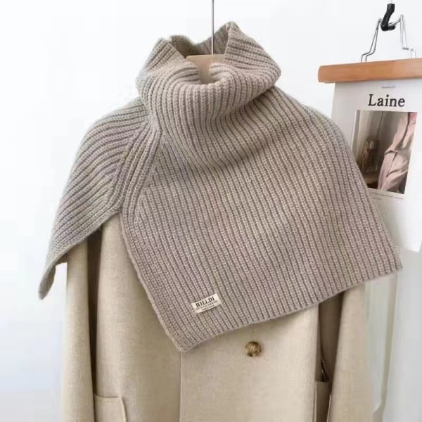 Höst och vinter enfärgad hög krage slits cape dam pullover sjal med dekorativ pullover halsskydd varm halsduk Khaki