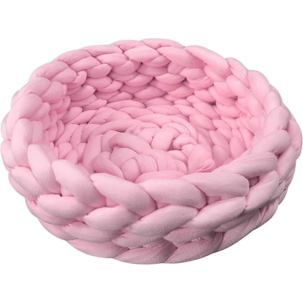 Strikket kæledyrsseng i bomuld, varm vævet kattekurv, hyggelig puttekurv til hunde og katte (15,7\", Pink)