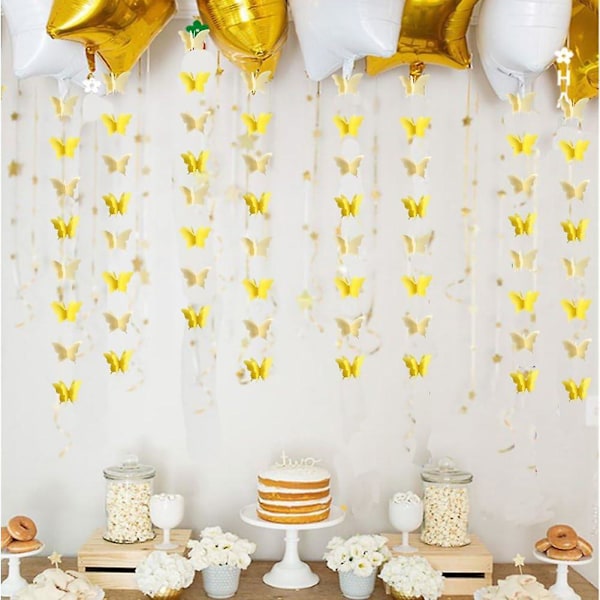 Sommerfugl Banner Dekorativ Papirguirlande Til Bryllup, Baby Shower, Fødselsdag & Tema Dekoration 280 cm Langt Sæt Med 2 Stykker Gul