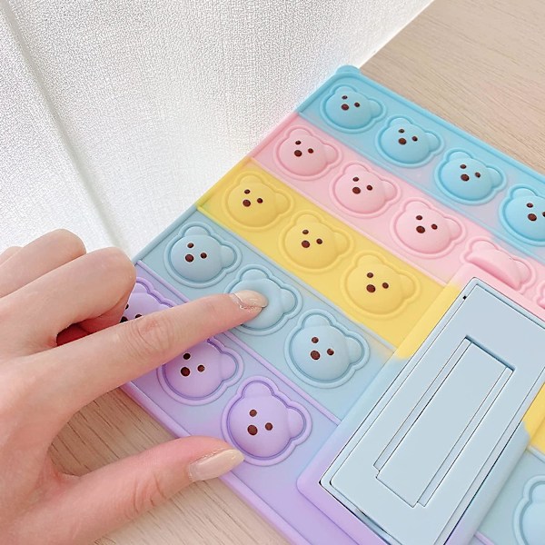 Pop Rainbow Push Bubble Söt Björn Silikon Skal Kompatibelt Med Ipad Air 2/ipad6/pro 9.7 Tum, Anti-stress Stötsäkert Skal Med Snodd&Ställ&Hänge