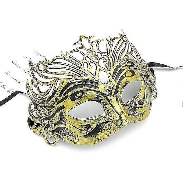 Halloween Masker Party Dekor Imitasjon Antikk Plast Krone Maskuline Masker Gylden Retro Maskerade Maske Halv (1 stk, Gull) yu