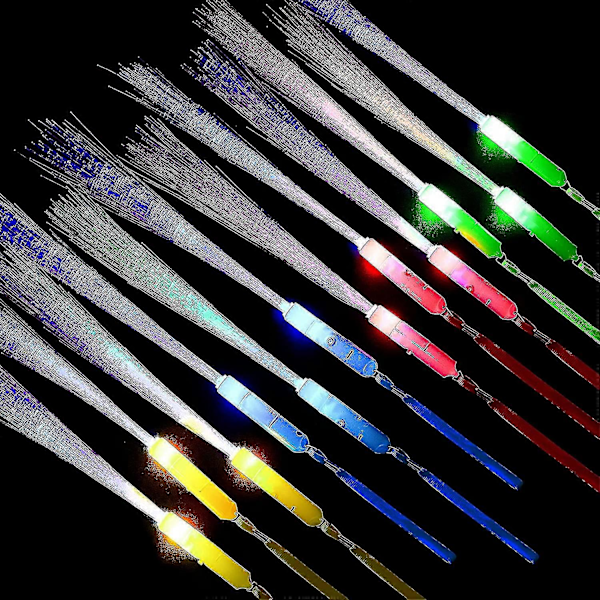 24 Stykker Selvlysende Fiber Tryllestave LED Lys Tryllestave Fiber Optiske Tryllestave LED Blinkende Stave Selvlysende Blinkende Tryllestave Fiber Optiske Tryllestave Til Festartikler