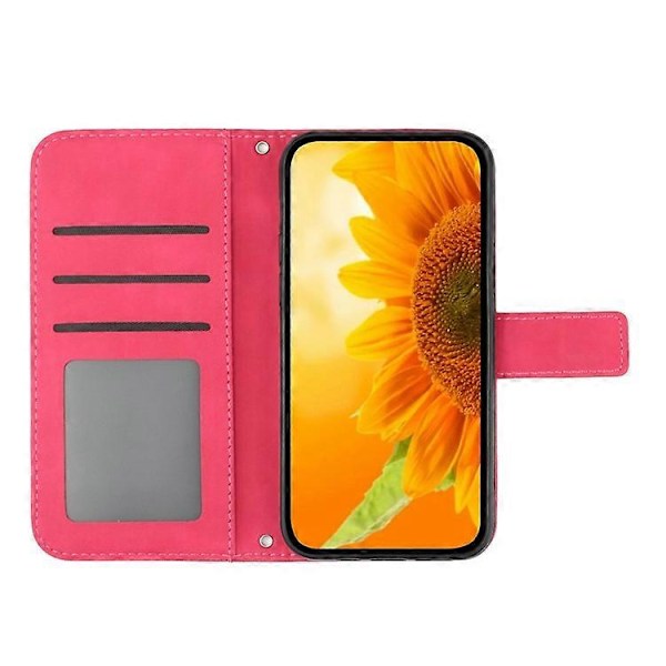 Kompatibelt för Samsung Galaxy M53 5G HT04 Skin-touch PU Läder Mobiltelefon Skydd Skal med Tryckt Solros Ställ Plånboksfodral Pink