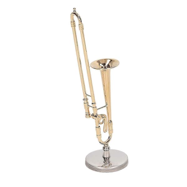 Miniature Trombone Model Messing Guldbelagt til Dukkehus Simulationsinstrument