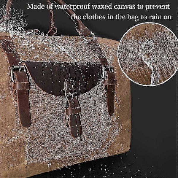 Herre Rejse Taske Duffel Bag Læder Weekend Taske Vandtæt Stor Canvas Taske Camping Taske (Brun) Edition d