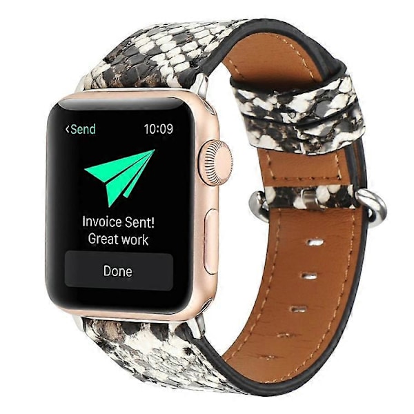 Læder Urrem Kompatibel Med Apple Watch Series 10 9 8 7 SE 6 5 4 3 2 1 42mm 41mm 40mm 38mm Slangeskindsprint Armbånd White