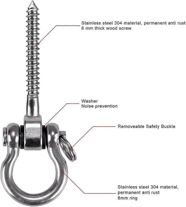 Skruvkrokar, Rostfritt stål, Max 450kg, Silver