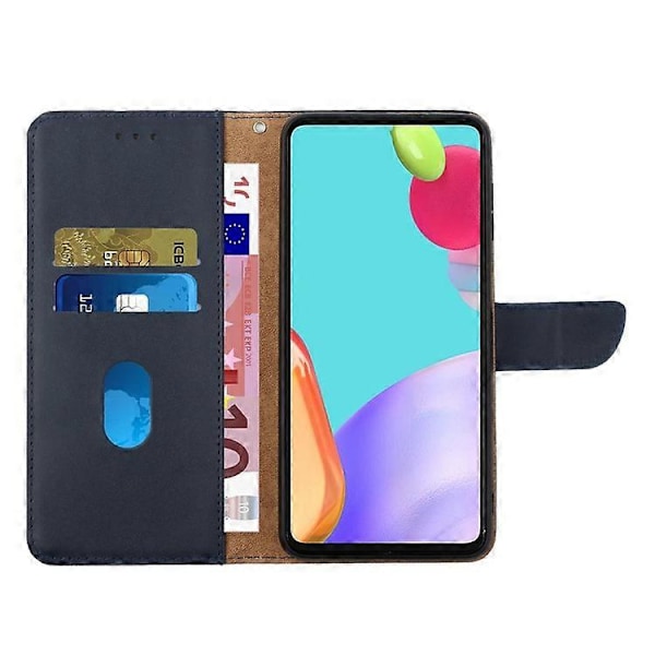 HT02 Kompatibelt Plånboksfodral i Äkta Koläder med Ställ för Honor 90 Lite 5G / X50i 5G Blue