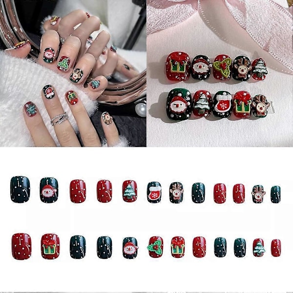 24 st Jul Lösnaglar Korta Fransk Jul Heltäckande Nagelkonst Gel Set