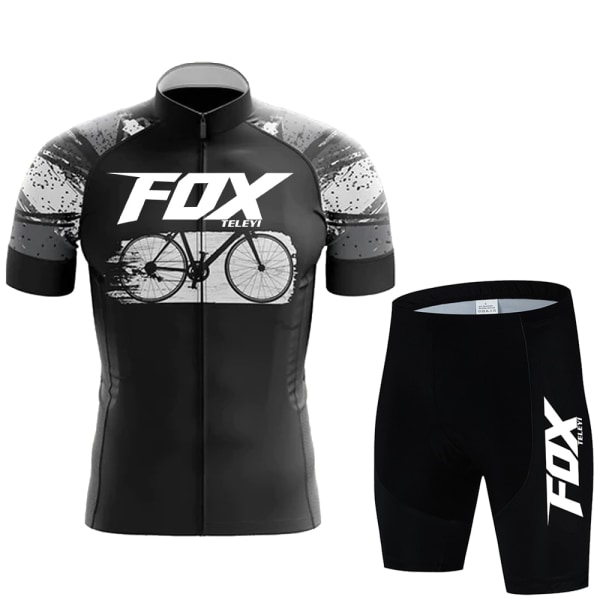 Sommar kortärmad cykeltröja Set Andas MTB Mountain Racing Bike Jersey Bib Shorts Herr Cykelkläder FOX TELEYI Black XL