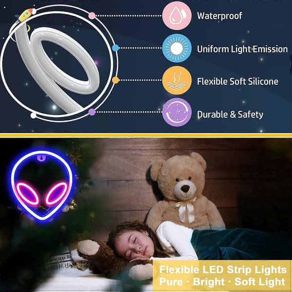 Neonskylt, 2-pack Alien Rocket LED Neonskylt, LED-skyltar för sovrum USB eller batteridriven neonskylt