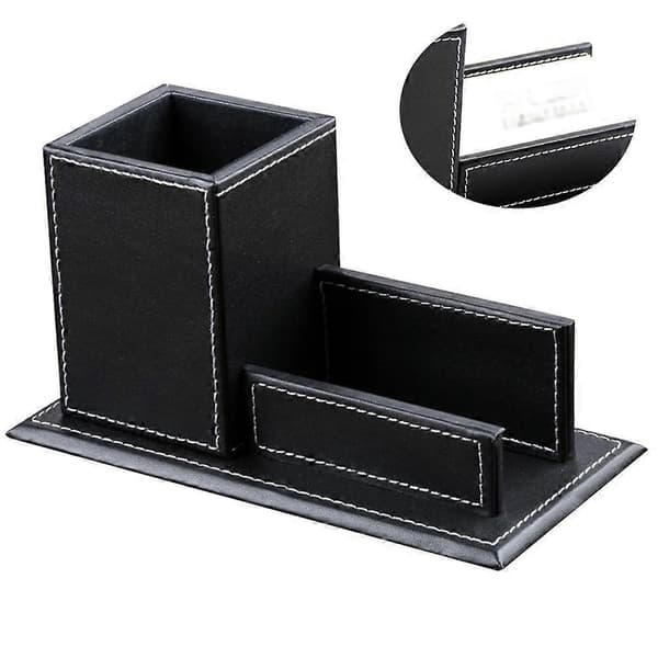 Stationær Organizer Penneholdere Til Skrivebord Sort PU Læder Opbevaring Elegant Design Rektangulær 1 stk