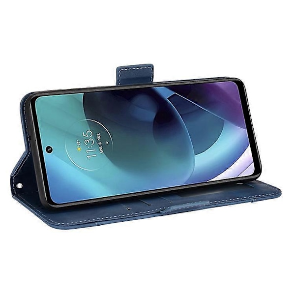 Deksel med flere kortspor og kontantlomme kompatibelt med Motorola Moto G51 5G, PU-lær beskyttende telefonveske med stativ Blue