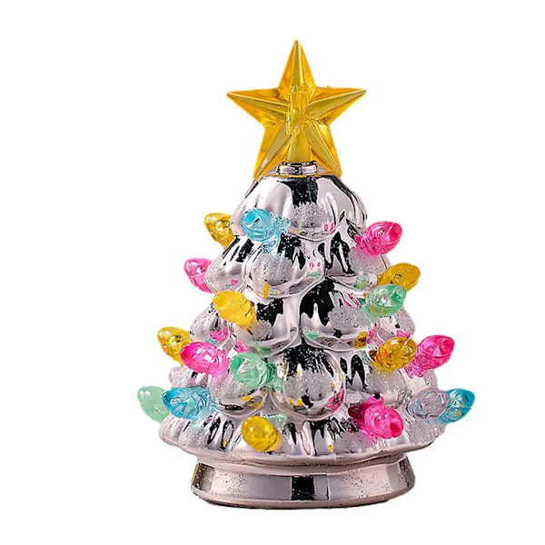 11 cm mini julgran med ljus konstgjorda järn julgran prydnad upplysta festliga dekorationer julgran nyårspresent silver
