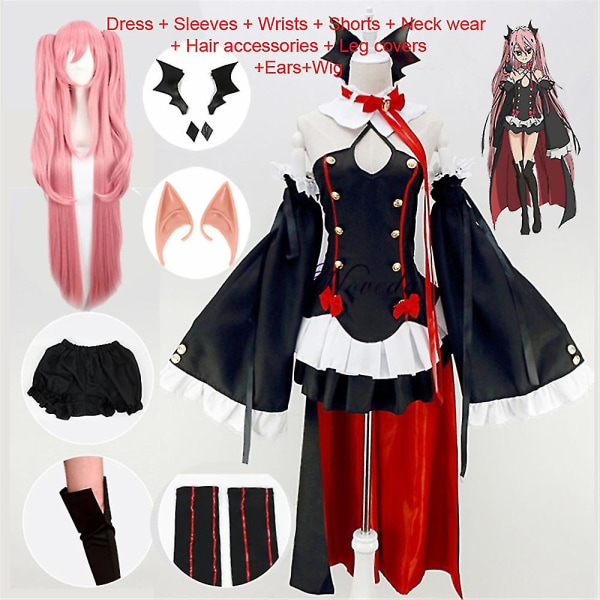 Seraph Of The End Owari No Seraph Krul Tepes Cosplay Kostym Uniform Peruk Cosplay Anime Häxa Vampyr Halloween Kostym För Kvinnor Hög kvalitet