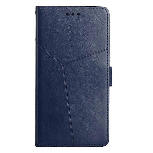 Kompatibelt för ZTE Blade L9 Anti-fingeravtryck Y-formade Linjer Präglat Handrem Magnetiskt PU Läder Ställ Telefonskal med Plånbok Blue